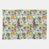 Pink Lavender and Yellow Chinoiserie Flowers キッチンタオル (横)