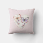 Pink Lavender Floral Heart Butterflies Birthday クッション (裏面)