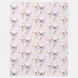 Pink Lavender Floral Heart Butterflies Birthday フリースブランケット