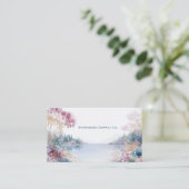 Pink Lavender Floral Serene Landscape Watercolor 名刺 (スタンド正面)