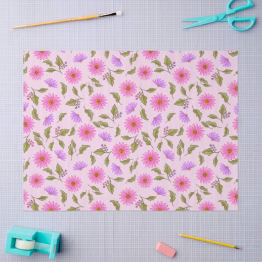 Pink Lavender Lacy Daisy Tissue Paper 薄葉紙 (クラフト)