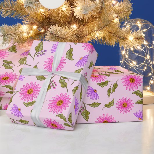 Pink Lavender Lacy Daisy Wrapping Paper ラッピングペーパー (クリスマス)