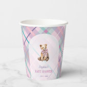 Pink & Lavender Plaid Teddy Bear Baby Shower 紙コップ (裏面)