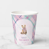 Pink & Lavender Plaid Teddy Bear Baby Shower 紙コップ (正面)