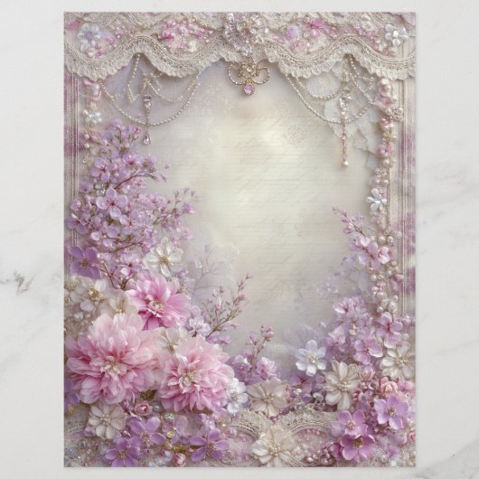 Pink Lavender Vintage Junk Journal Scrapbook Paper (正面)