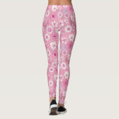 Pink leggings with white rose and daisy pattern レギンス (裏面)