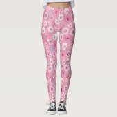 Pink leggings with white rose and daisy pattern レギンス (正面)