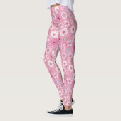 Pink leggings with white rose and daisy pattern レギンス (左)