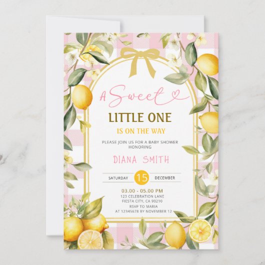 Pink Lemon A Sweet Little One Baby Shower 招待状 (正面)