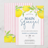 Pink Lemon Main Squeeze Bridal Shower 招待状 (正面/裏面)