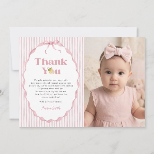 Pink Lemon Themes Baby Shower Photo Thank You Card (正面)