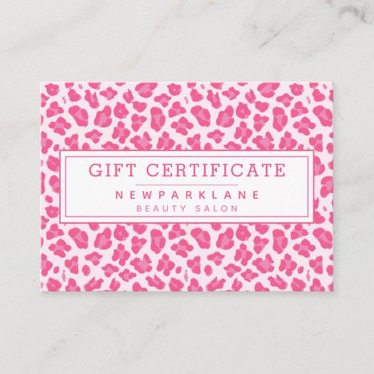 Pink Leopard印刷ビジネスギフト証明書 名刺 (正面)