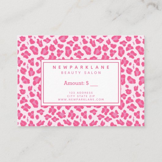 Pink Leopard印刷ビジネスギフト証明書 名刺 (裏面)