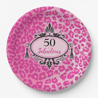 Pink Leopard 50 & Fabulous 50誕生日 ペーパープレート