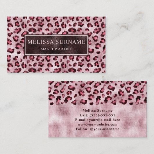 Pink Leopard Animal Print Faux Foil Makeup Artist 名刺 (正面/裏面)