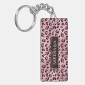 Pink Leopard Animal Print With Faux Foil And Name キーホルダー (正面左)