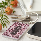 Pink Leopard Animal Print With Faux Foil And Name キーホルダー (正面右)