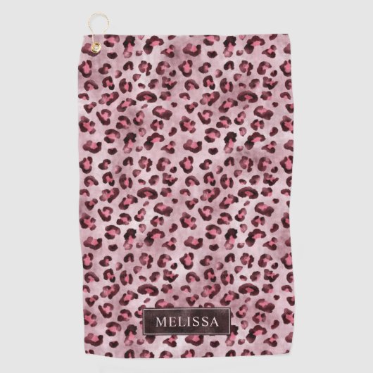 Pink Leopard Animal Print With Faux Foil And Name ゴルフタオル (正面)