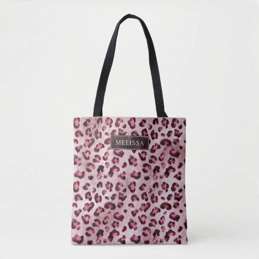 Pink Leopard Animal Print With Faux Foil And Name トートバッグ (正面)