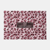Pink Leopard Animal Print With Faux Foil And Name ドアマット (正面)