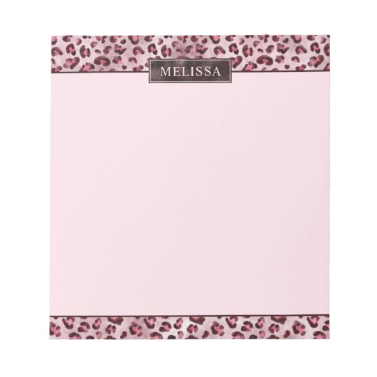 Pink Leopard Animal Print With Faux Foil And Name ノートパッド (正面)