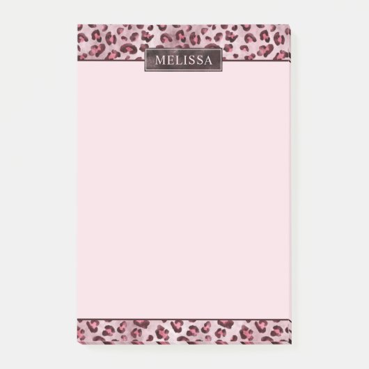 Pink Leopard Animal Print With Faux Foil And Name ポストイット (正面)