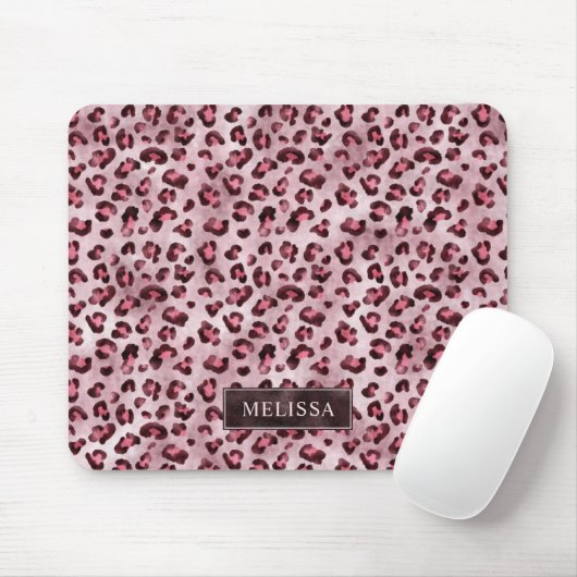 Pink Leopard Animal Print With Faux Foil And Name マウスパッド (マウス)
