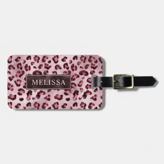 Pink Leopard Animal Print With Faux Foil And Name ラゲッジタグ (正面横)