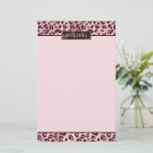 Pink Leopard Animal Print With Faux Foil And Name 便箋 (スタンド正面)