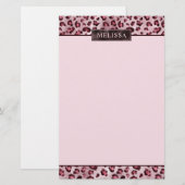 Pink Leopard Animal Print With Faux Foil And Name 便箋 (正面/裏面)