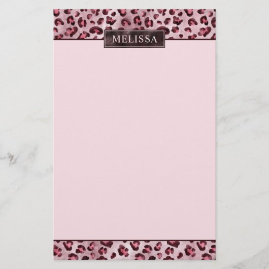 Pink Leopard Animal Print With Faux Foil And Name 便箋 (正面)