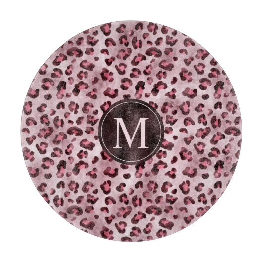 Pink Leopard Animal Print With Faux Foil Monogram カッティングボード (正面)