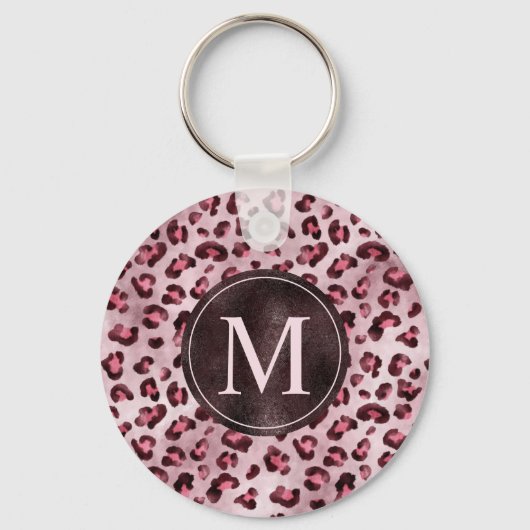 Pink Leopard Animal Print With Faux Foil Monogram キーホルダー (正面)