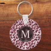 Pink Leopard Animal Print With Faux Foil Monogram キーホルダー (正面)