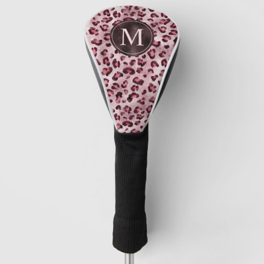 Pink Leopard Animal Print With Faux Foil Monogram ゴルフヘッドカバー (正面)