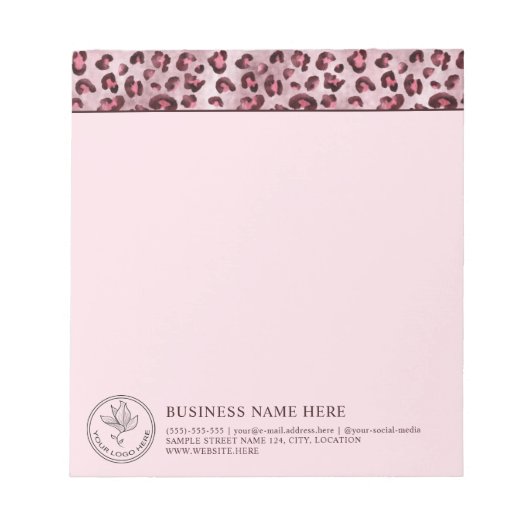 Pink Leopard Animal Print With Your Logo And Info ノートパッド (正面)
