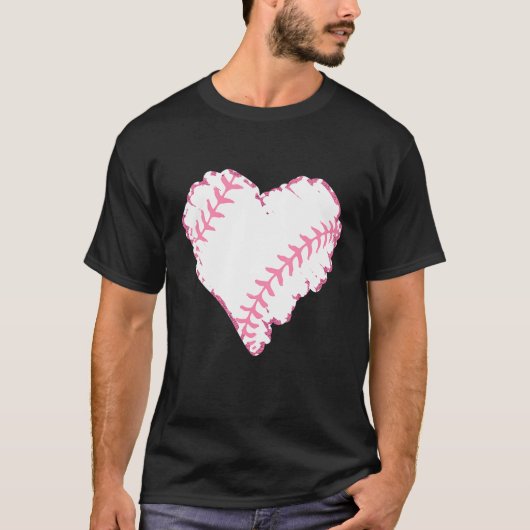 Pink Leopard Baseball Heart Baseball Fans Baseball Tシャツ (正面)