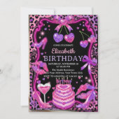 Pink Leopard Cherry Birthday Invitation 招待状 (正面)