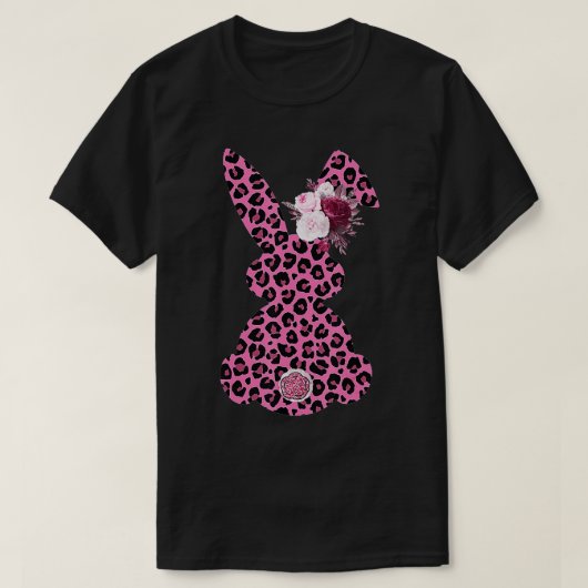 Pink Leopard Easter Bunny Ribbon Cute Rabbit Women Tシャツ (デザイン正面)