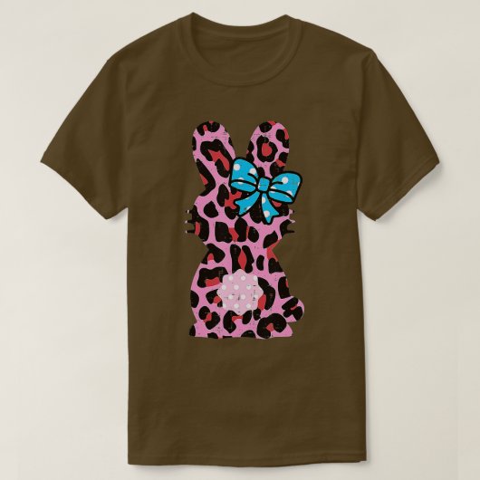 Pink Leopard Easter Bunny Ribbon Cute Rabbit Women Tシャツ (デザイン正面)