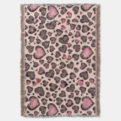 Pink Leopard Heart Pattern on Blush スローブランケット (正面縦)