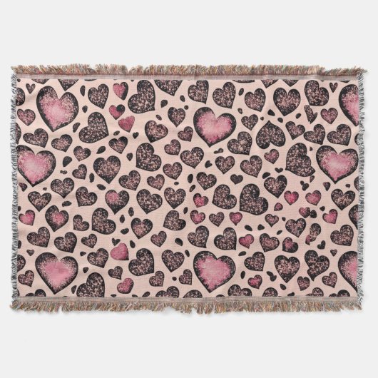 Pink Leopard Heart Pattern on Blush スローブランケット (正面)
