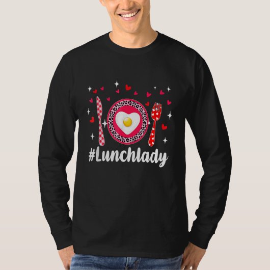 Pink Leopard Loved Lunch Lady Hearts Valentine's D Tシャツ (正面)