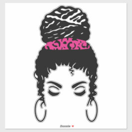 Pink Leopard Messy Bun Sticker – 2–14" Vinyl Stick シール