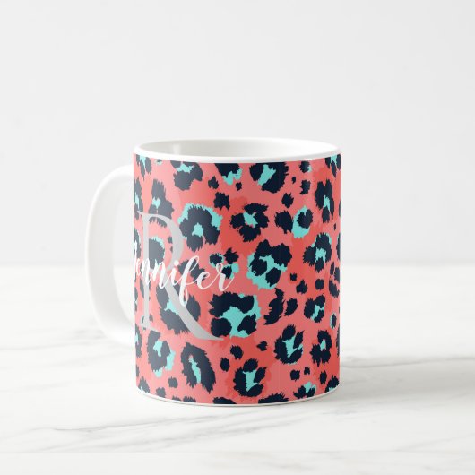 Pink Leopard Personalized Monogram & Name（Pink Leo コーヒーマグカップ (正面左)