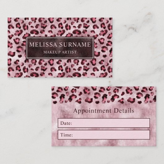 Pink Leopard Print And Faux Foil Appointment Card 名刺 (正面/裏面)