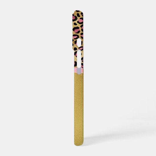 Pink Leopard Print and Gold Foil iPhone Case 16ケース (左側面)
