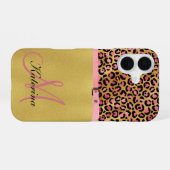 Pink Leopard Print and Gold Foil iPhone Case iPhone 16ケース (裏面横)