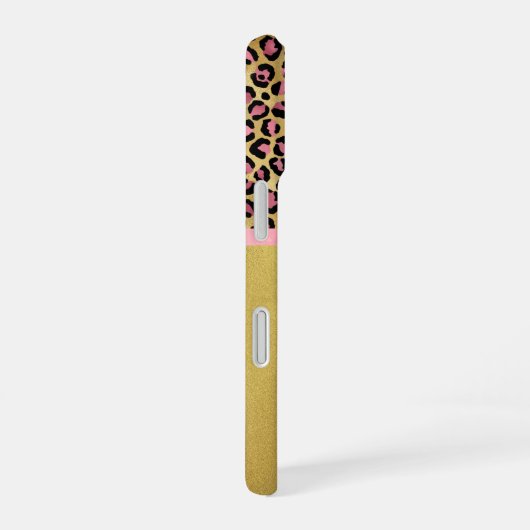 Pink Leopard Print and Gold Foil iPhone Case iPhone 16ケース (右側面)