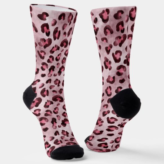 Pink Leopard Print Artistic Wild Cat Fur Texture ソックス (傾斜あり)